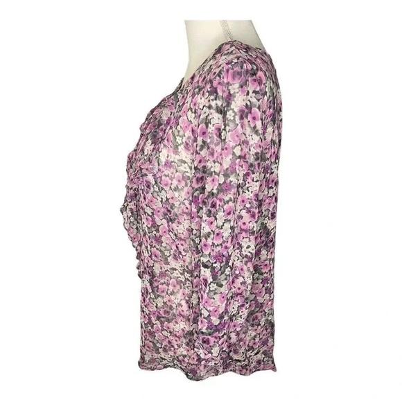 Elle Women’s Large Purple Floral Ruffled Blouse - Picture 2 of 4